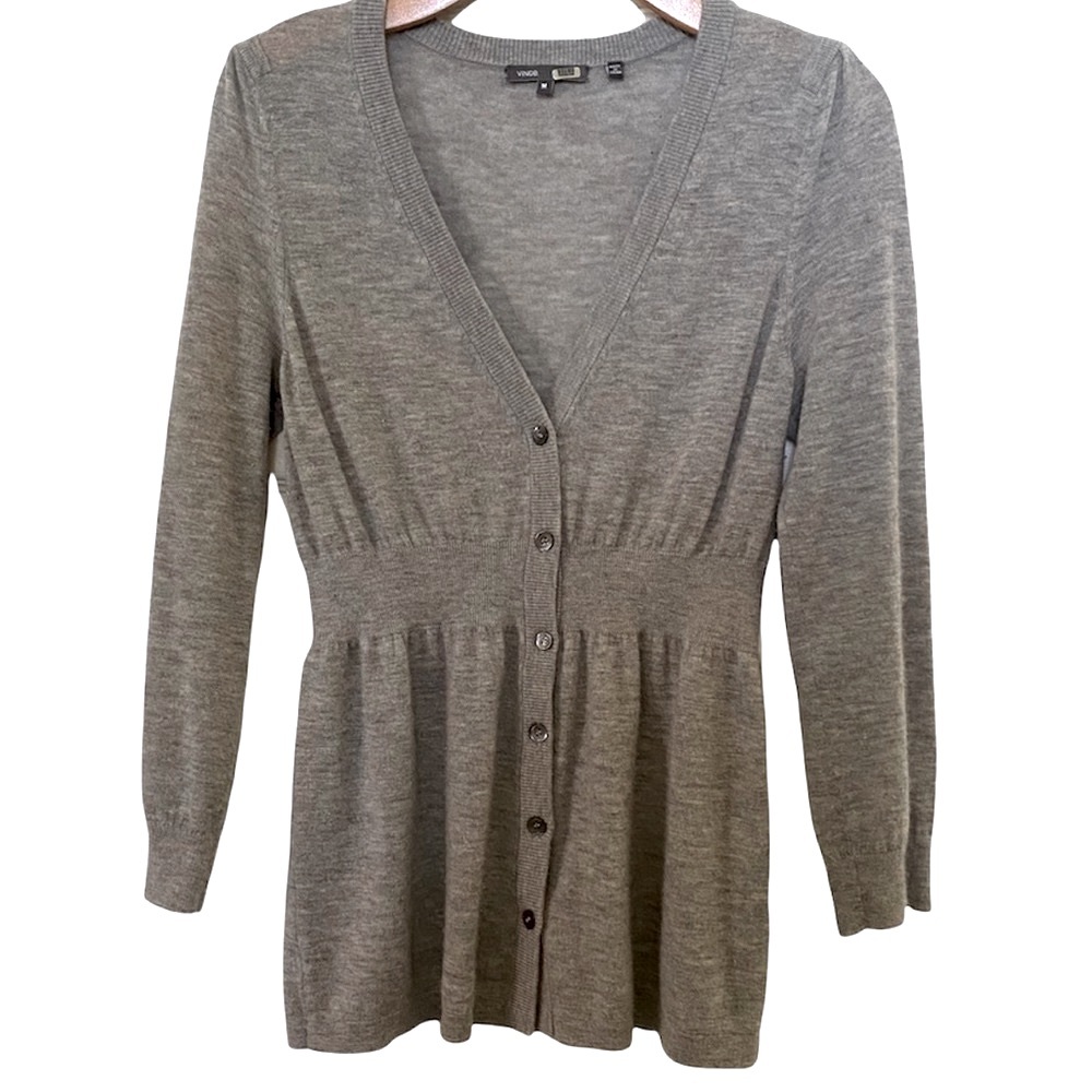 VINCE Grey Cashmere Button Front Cinch Waist Cardigan Sweater Size Small